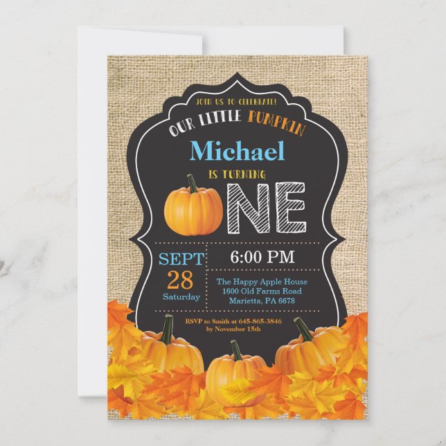 Invitation Citrouille Boy First Birthday Invitatio (Devant)