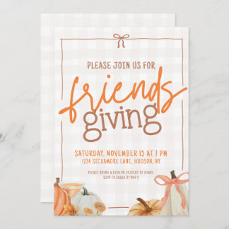 Invitation Citrouille branché Bow Plaid Friendsgiving Invitat