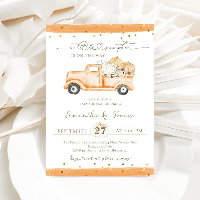 Invitation Citrouille Camion Baby shower d'automne moderne (Créateur téléchargé)