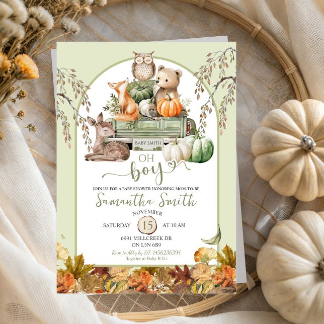 Invitation Citrouille Camion Woodland Animaux Oh Baby shower  (Créateur téléchargé)