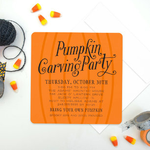 Invitation Citrouille Carving Orange et Black Halloween Party