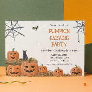 Invitation Citrouille Carving Party Jack Olantern Rustic