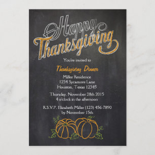Invitation Citrouille Chalkboard Thanksgiving Dîner Invitatio
