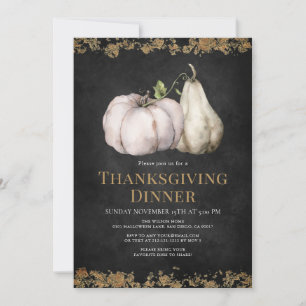 Invitation Citrouille Chic Black & Gold Thanksgiving Dîner