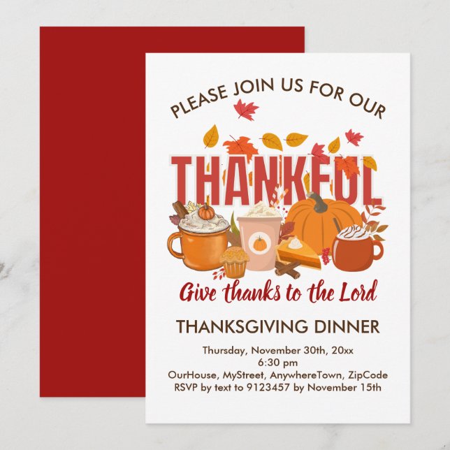 Invitation Citrouille chrétien JE REMERCIE Thanksgiving (Devant / Derrière)