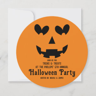Invitation Citrouille cœur heureux orange et noir Halloween 