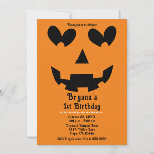 Invitation Citrouille cœur heureux orange et noir Halloween