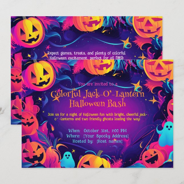 Invitation 🎃Citrouille Colorée Halloween Fête (Devant / Derrière)