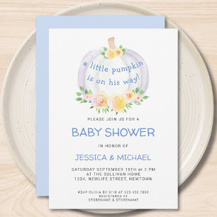 Invitation Citrouille Couples Boys Baby shower bleu