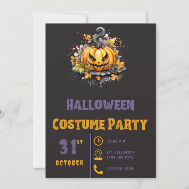 Invitation Citrouille Creuse Moderne Halloween Noir (Devant)