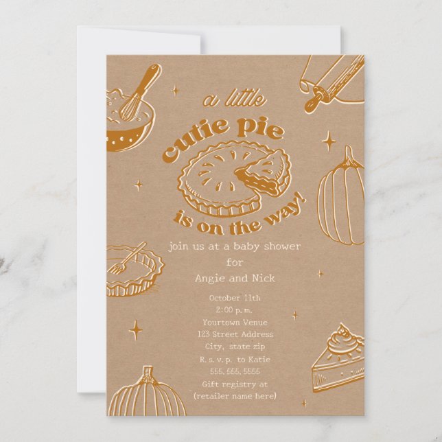 Invitation Citrouille Cutie Cardstock Baby shower neutre (Devant)