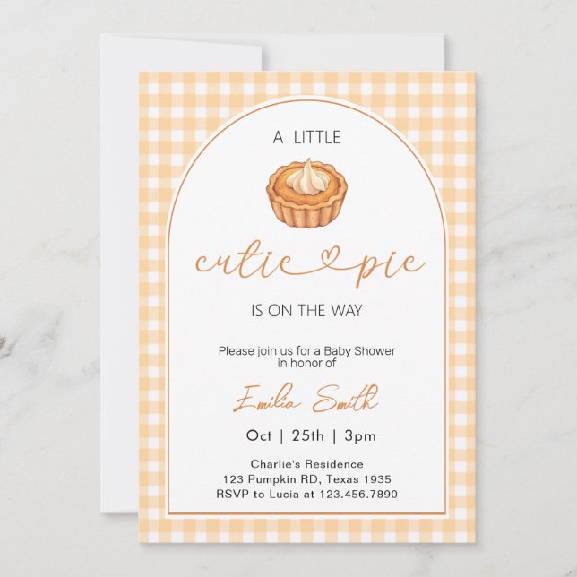 Invitation Citrouille Cutie Pie Automne En vichy Baby shower (Devant)