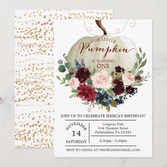 Invitation Citrouille d'anniversaire - Anniversair (Devant / Derrière)