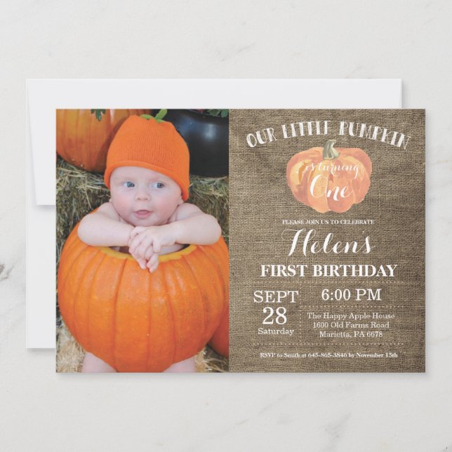 Invitation Citrouille d'anniversaire Burlap (Devant)