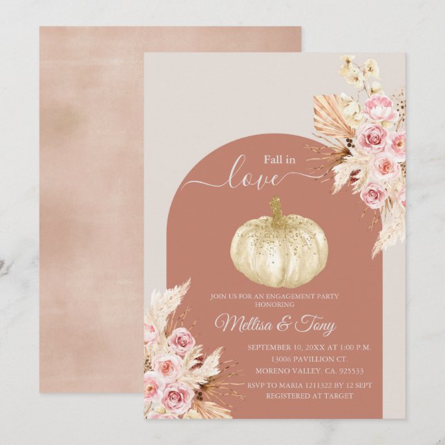 Invitation Citrouille d'arc Boho Tombant amoureux (Devant / Derrière)