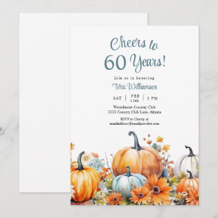 Invitation Citrouille d'automne 60e anniversaire Cheers à 60 