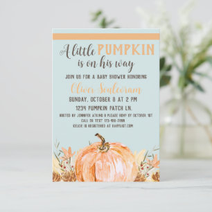 Invitation Citrouille d'automne Baby shower bleu,