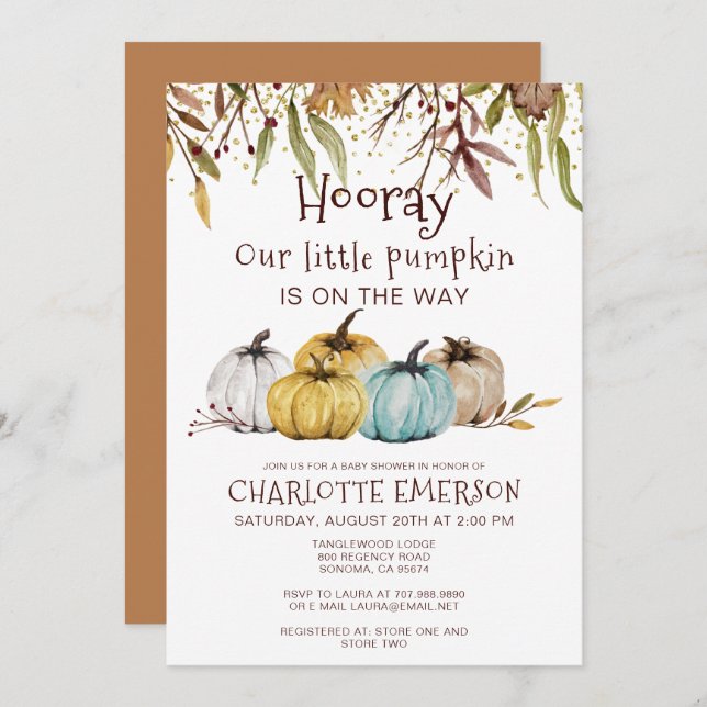 Invitation Citrouille d'automne Baby shower d'automne (Devant / Derrière)