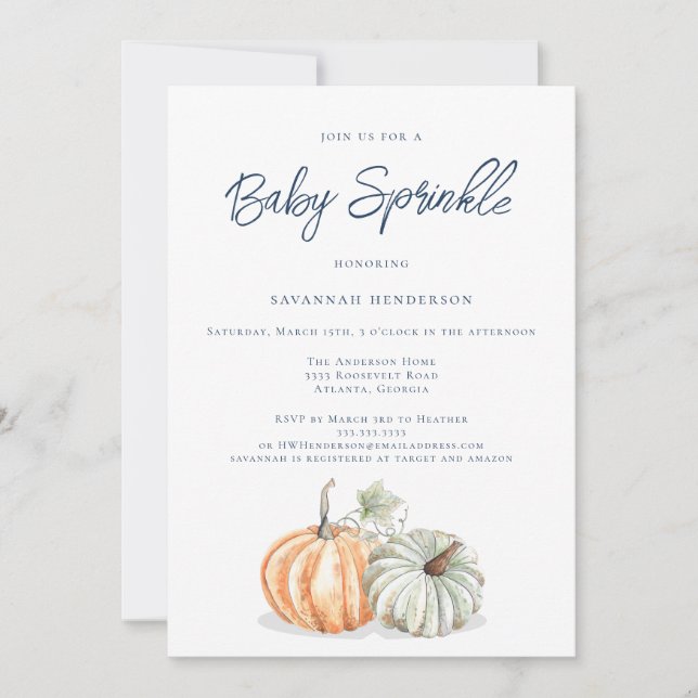 Invitation Citrouille d'automne Baby shower saupoudrer l'invi (Devant)