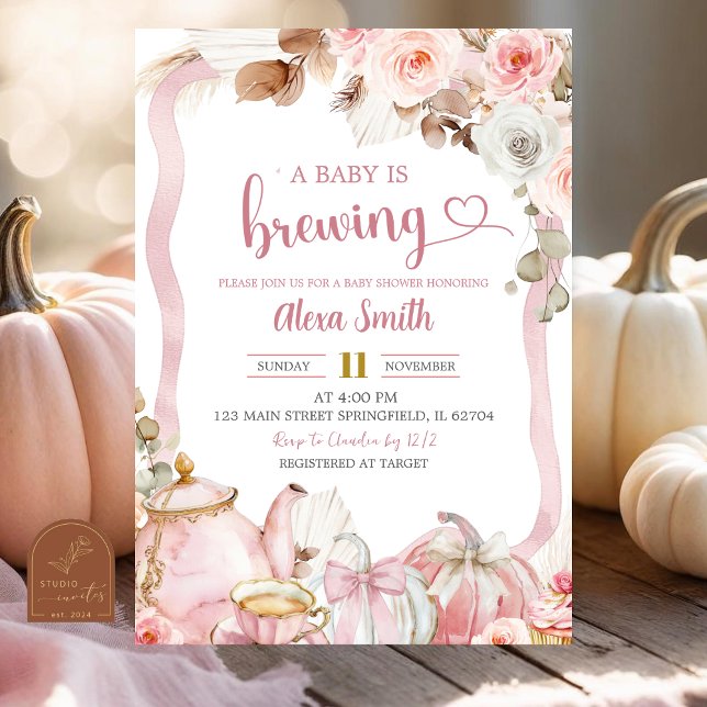 Invitation Citrouille d'automne Boho Coquette Un bébé brasse  (Créateur téléchargé)