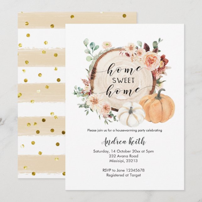 Invitation citrouille d'automne brûlé orange foyer fête (Devant / Derrière)