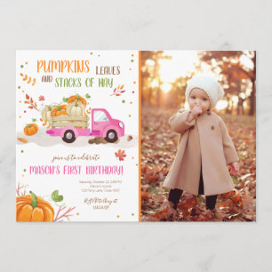 Invitation Citrouille d'automne Camion rose Orange Green Girl
