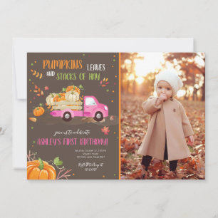 Invitation Citrouille d'automne Camion rose Orange Green Girl