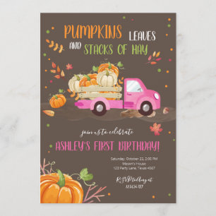 Invitation Citrouille d'automne Camion rose Orange Green Girl