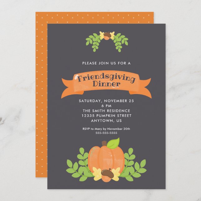Invitation Citrouille d'automne | Dîner Friendsgiving (Devant / Derrière)