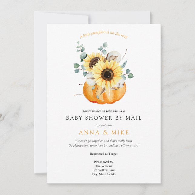 Invitation Citrouille d'automne et Baby shower de tournesols  (Devant)