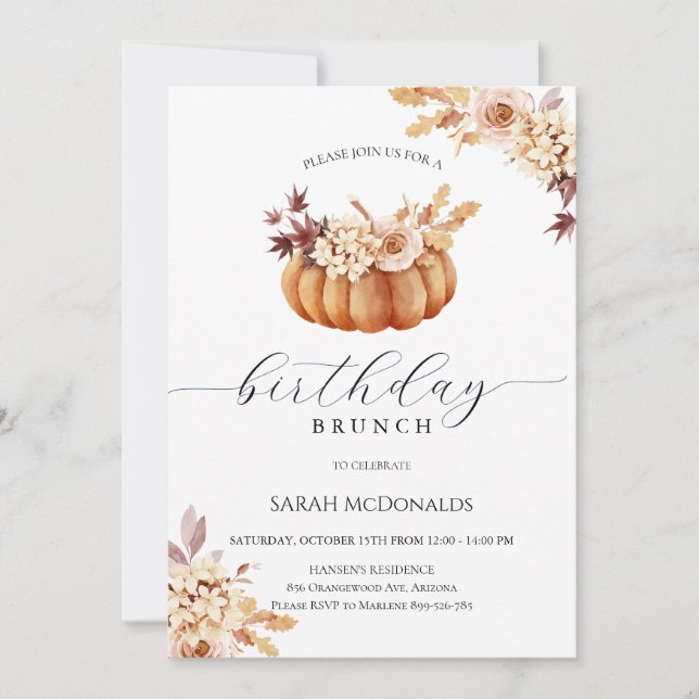 Invitation Citrouille d'automne Femme Anniversaire Brunch Inv (Devant)