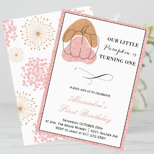 Invitation Citrouille d'automne fille rose Halloween 1er anni