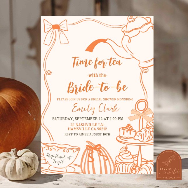 Invitation Citrouille d'automne orange gribouillée dessinée à (Créateur téléchargé)