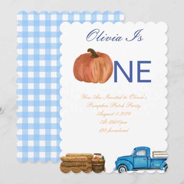 Invitation Citrouille d'automne Patch 1er anniversaire (Devant / Derrière)