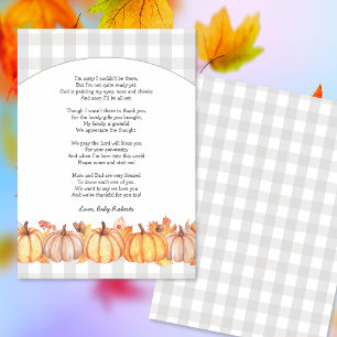Invitation Citrouille d'automne poème baby shower merci note