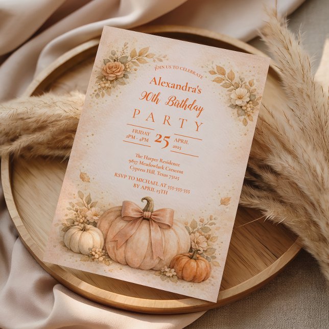 Invitation Citrouille d'automne vintage 90e anniversaire (Créateur téléchargé)