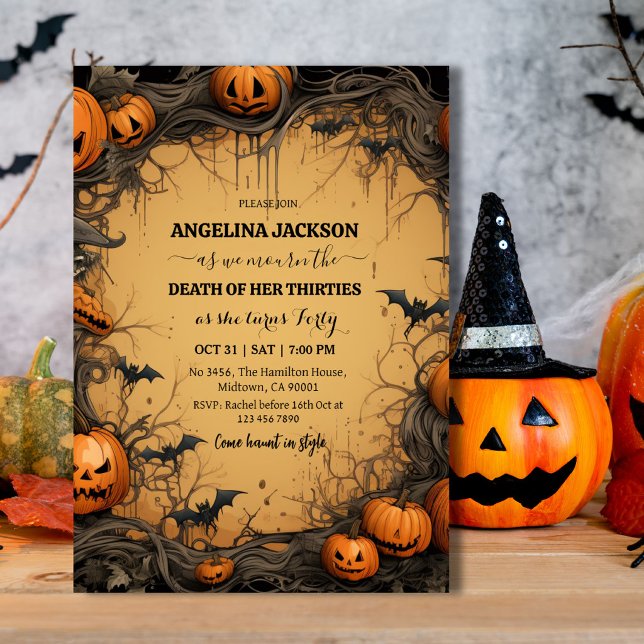 Invitation Citrouille de 40e anniversaire Halloween Vintage C (Créateur téléchargé)