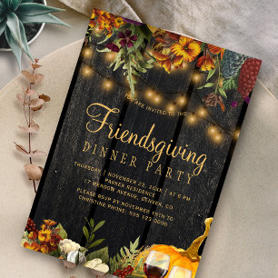 Invitation Citrouille de bois floral rustique Friendsgiving