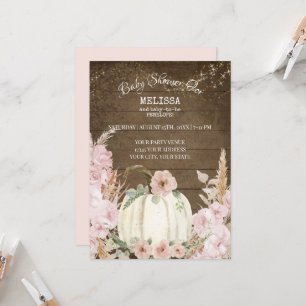Invitation Citrouille de bois rustique Pampas Grass Rose Girl