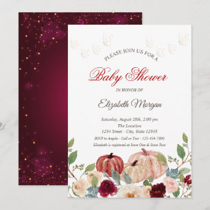 Invitation Citrouille de Bourgogne,Lumières,Baby Shower Flora