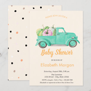 Invitation Citrouille de camion, Baby shower Pois