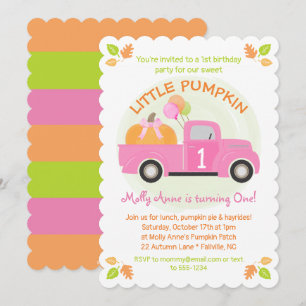 Invitation Citrouille de Camion rose 1er anniversaire Fête de