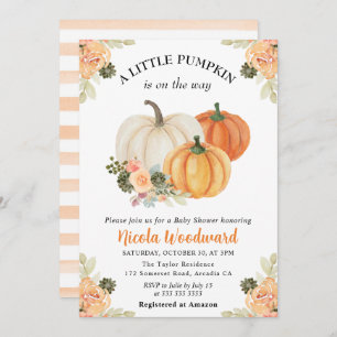 Invitation Citrouille de chute d'aquarelle et Baby shower de