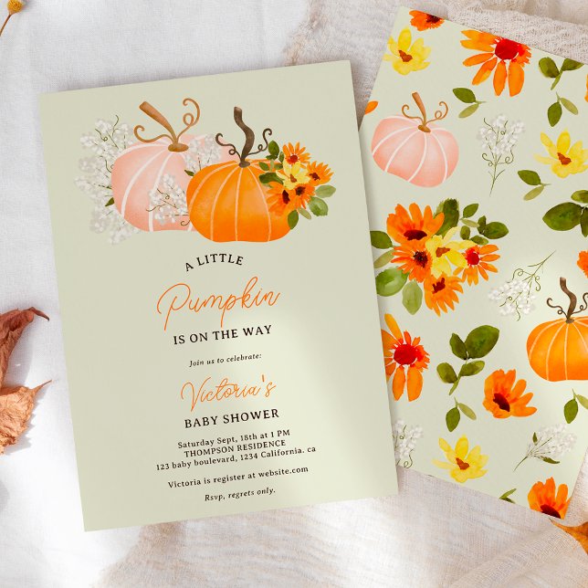 Invitation Citrouille de faible baby shower (Gender neutral fall little pumpkin baby shower invitation)