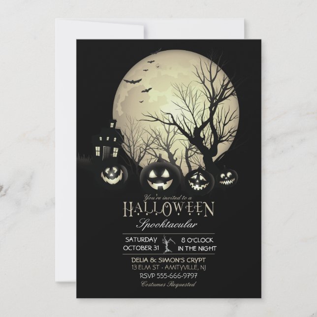 Invitation Citrouille de Jack pleine lune sombre Halloween ef (Devant)