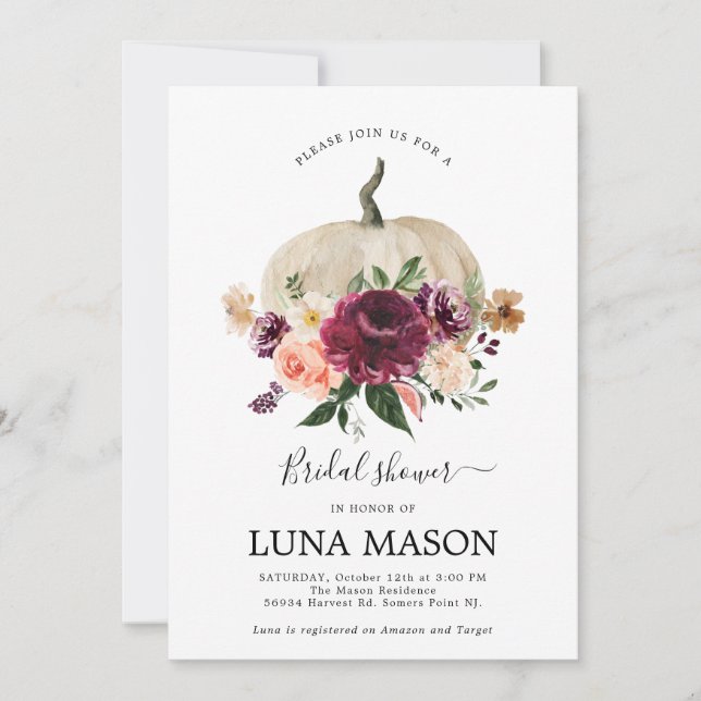 Invitation Citrouille de la douche nuptiale d'auto (Devant)