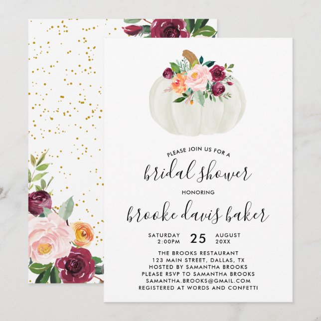 Invitation Citrouille de la douche nuptiale d'auto (Devant / Derrière)