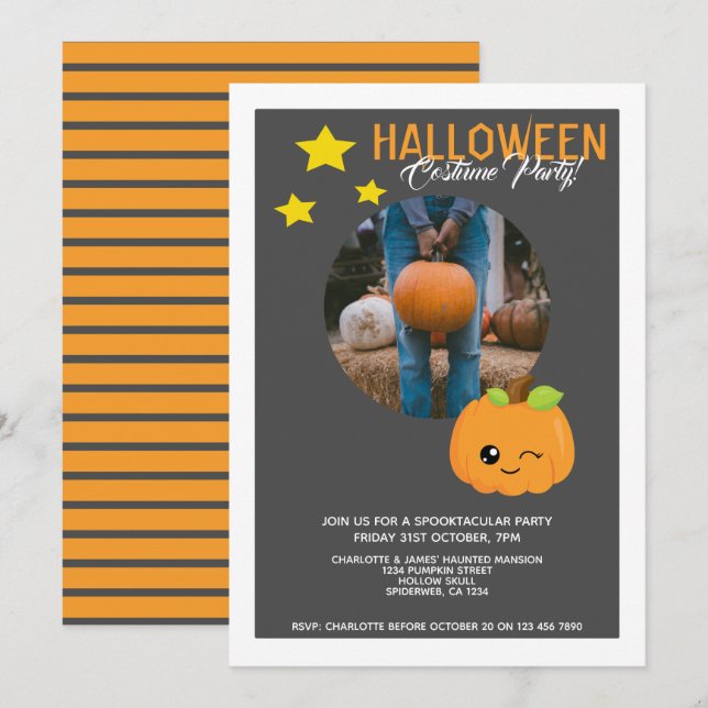 Invitation Citrouille De La Fête D'Halloween Et Étoiles Perso (Devant / Derrière)
