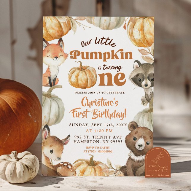 Invitation Citrouille de la forêt fête son premier anniversai (Créateur téléchargé)