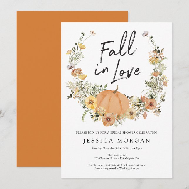 Invitation Citrouille de la récolte de fleurs chute dans la F (Devant / Derrière)